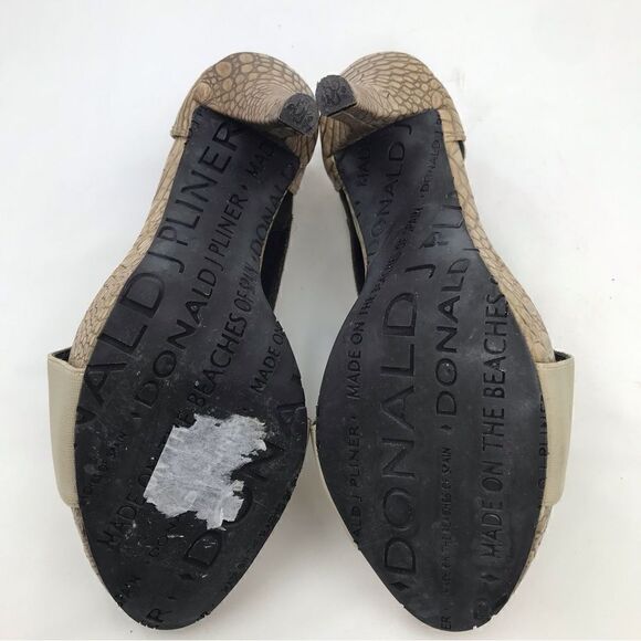 Donald J. Pliner Tan Crisscross Elastic Faux Crocodile Open Toe Heels - Picture 13 of 16